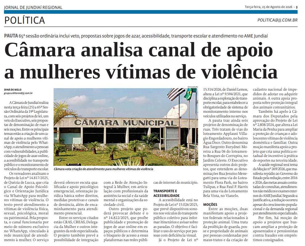 Câmara analisa canal de apoio a mulheres vítimas de violência