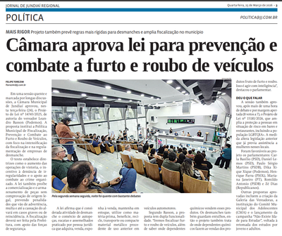 Câmara aprova lei para prevenção e combate a furto e roubo de veículos