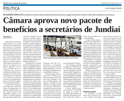 Câmara aprova novo pacote de benefícios a secretários de Jundiaí
