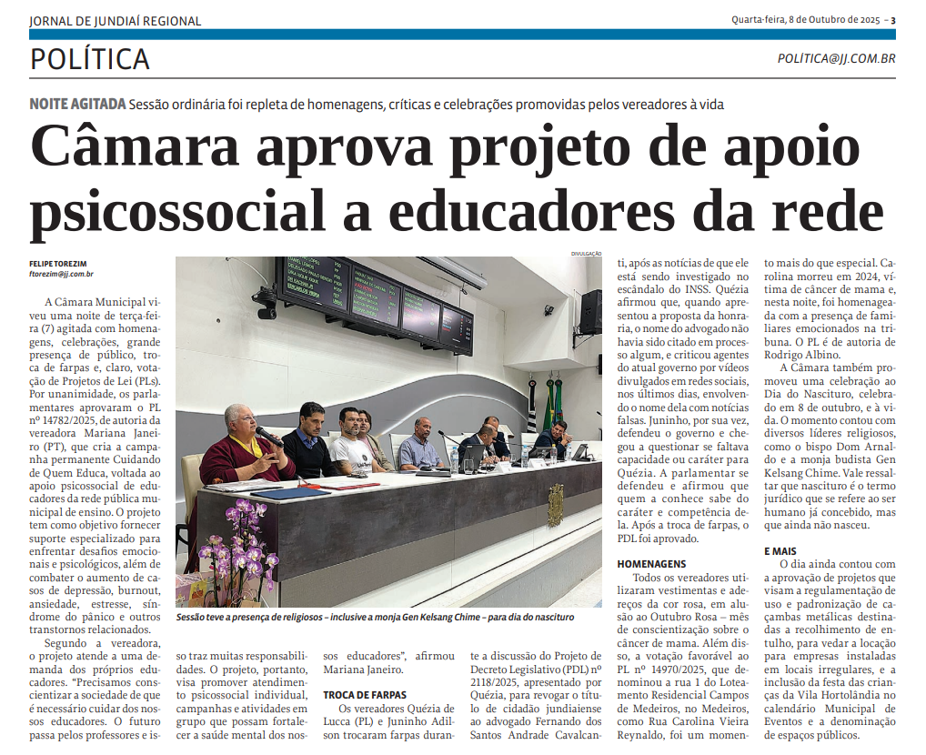 Câmara aprova projeto de apoio psicossocial a educadores da rede