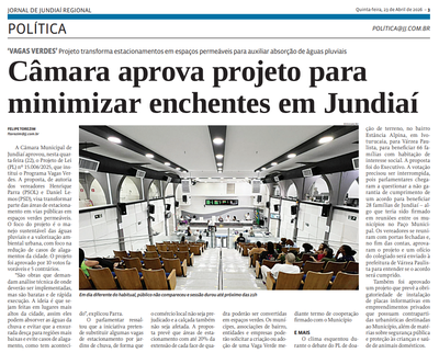 Câmara aprova projeto para minimizar enchentes em Jundiaí