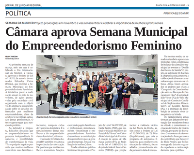 Câmara aprova Semana Municipal do Empreendedorismo Feminino