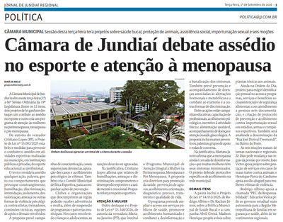 Câmara de Jundiaí debate assédio no esporte e atenção à menopausa