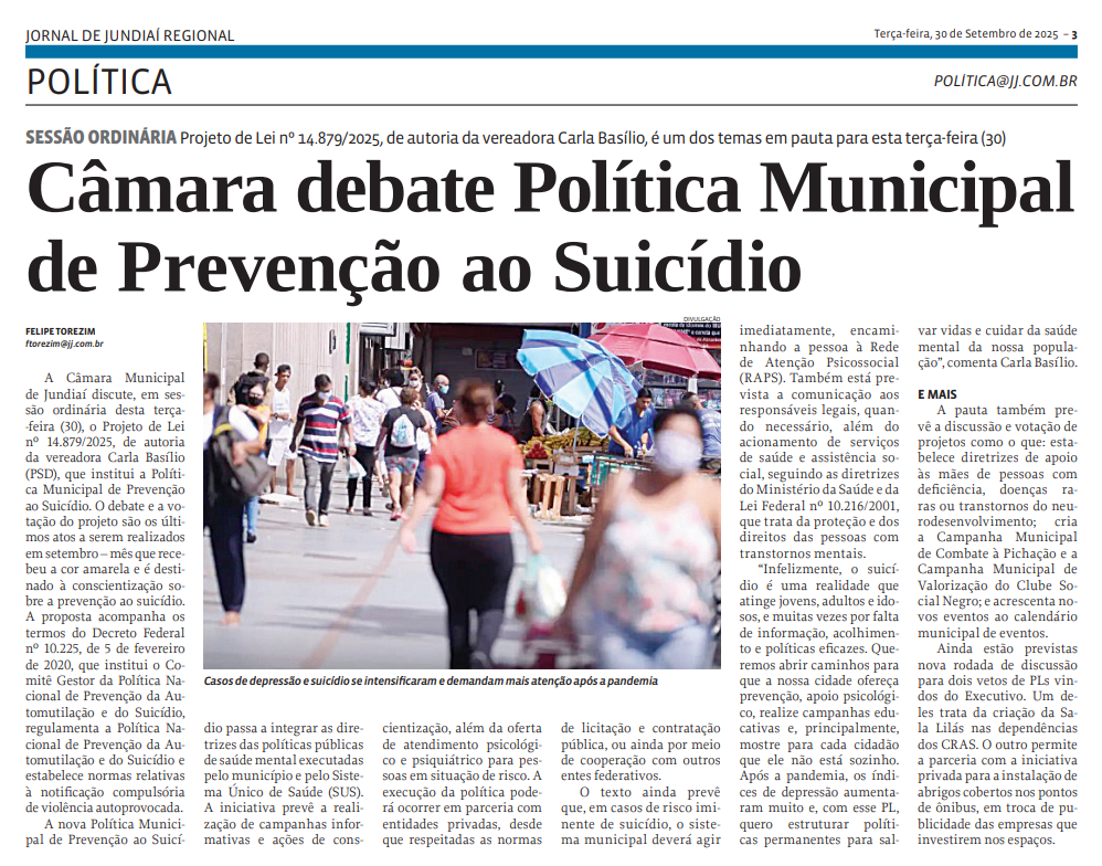 Câmara debate Política Municipal de Prevenção ao Suicídio