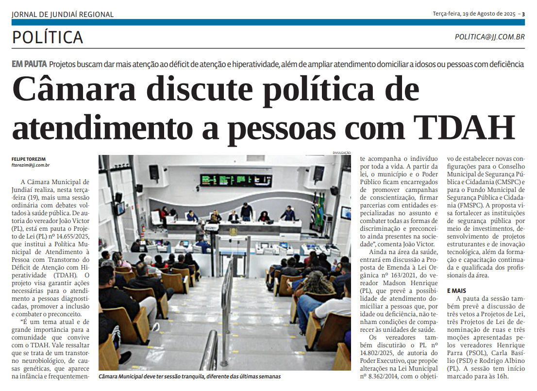 Câmara discute política de atendimento a pessoas com TDAH