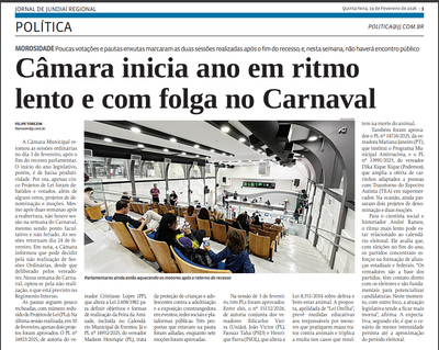 Câmara inicia ano em ritmo lento e com folga no Carnaval