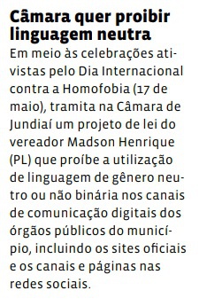 Câmara quer proibir linguagem neutra