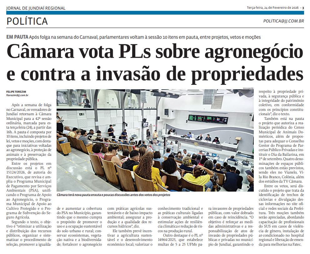 Câmara vota PLs sobre agronegócio e contra a invasão de propriedades