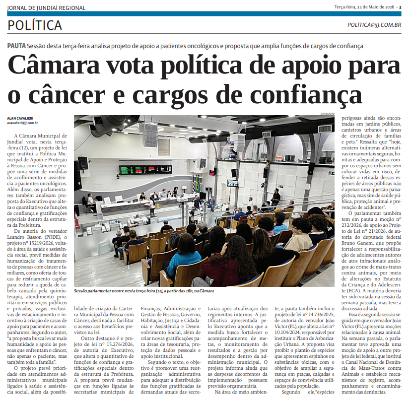 Câmara vota política de apoio para o câncer e cargos de confiança