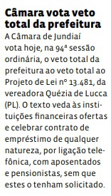 Câmara vota veto total da prefeitura