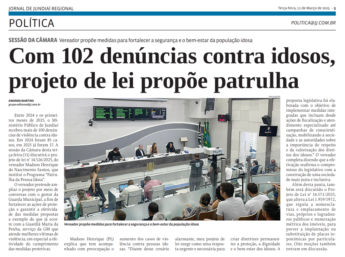 Com 102 denúncias contra idosos, projeto de lei propõe patrulha