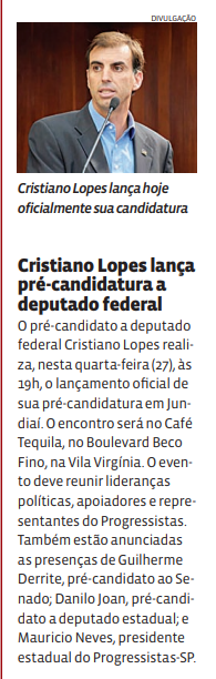 Cristiano Lopes lança pré-candidatura a deputado federal 