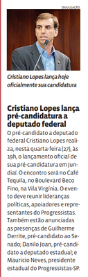 Cristiano Lopes lança pré-candidatura a deputado federal 