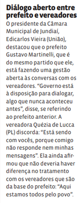Diálogo aberto entre prefeito e vereadores
