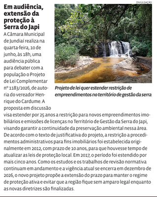 Em audiência, extensão da proteção à Serra do Japi 