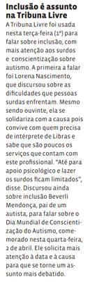 Inclusão é assunto na Tribuna Livre