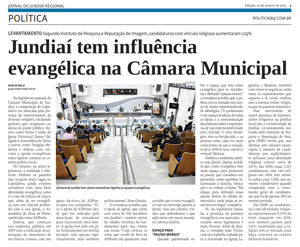 Jundiaí tem influência evangélica na Câmara Municipal
