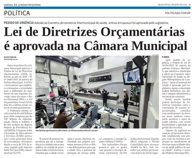 Lei de Diretrizes Orçamentárias é aprovada na Câmara Municipal