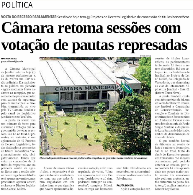 Câmara retoma sessões com votação de pautas represadas