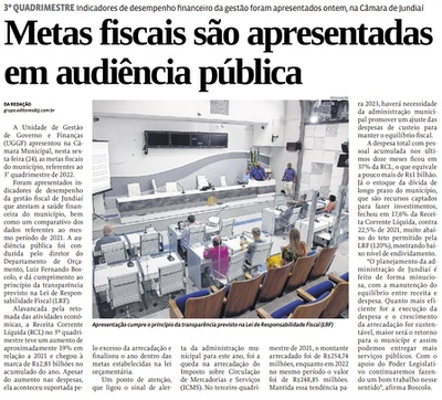 Metas fiscais são apresentadas em audiência pública