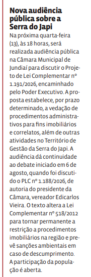 Nova audiência pública sobre a Serra do Japi