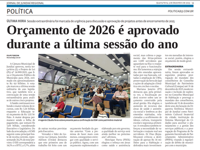 Orçamento de 2026 é aprovado durante a última sessão do ano