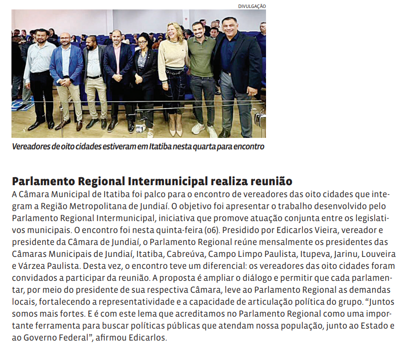 Parlamento Regional Intermunicipal realiza reunião