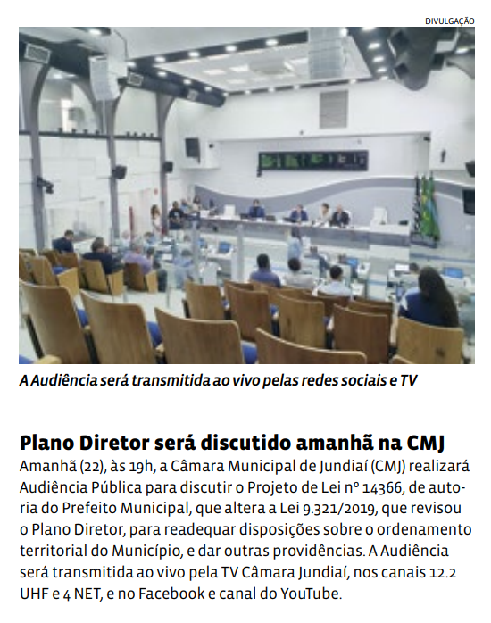 Plano Diretor será discutido amanhã na CMJ