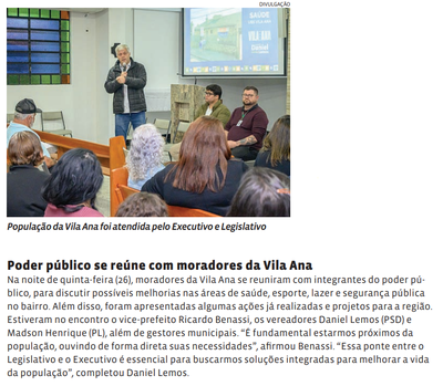Poder público se reúne com moradores da Vila Ana
