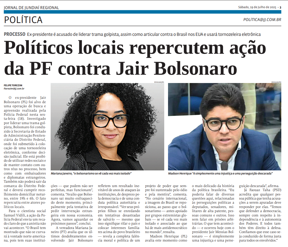 Políticos locais repercutem ação da PF contra Jair Bolsonaro
