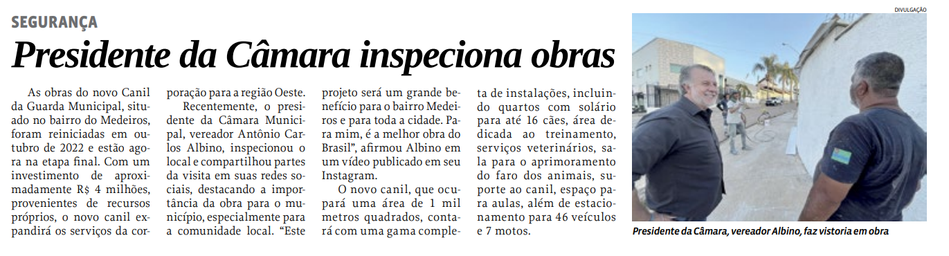 Presidente da Câmara inspeciona obras