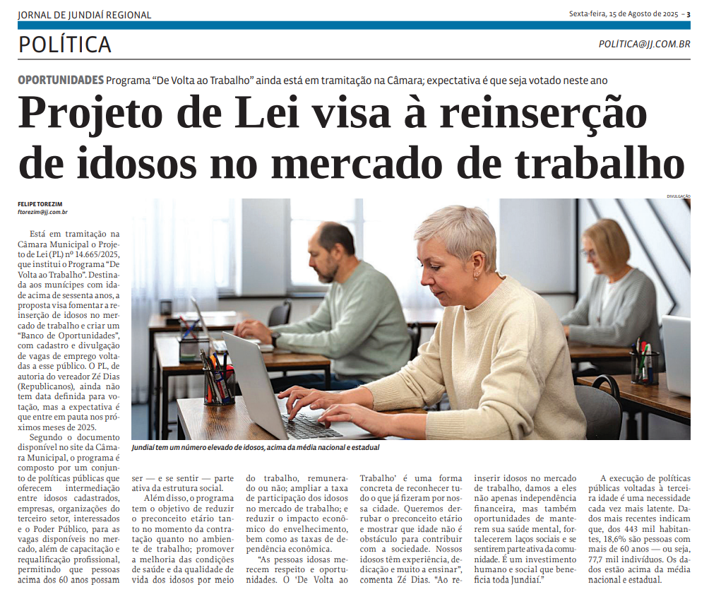 Projeto de Lei visa à reinserção de idosos no mercado de trabalho
