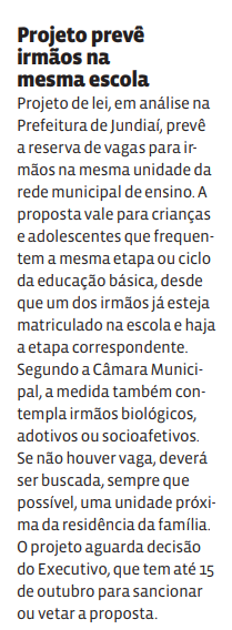 Projeto prevê irmãos na mesma escola