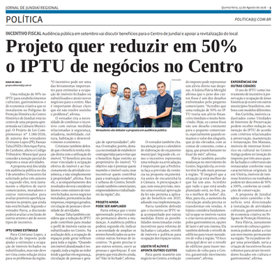 Projeto quer reduzir em 50% o IPTU de negócios no Centro