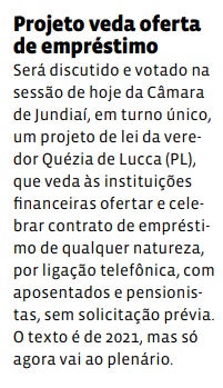 Projeto veda oferta de empréstimo