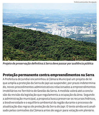 Proteção permanente contra empreendimentos na Serra