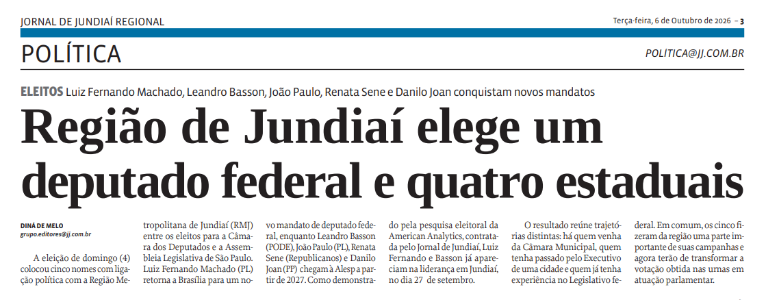 Região de Jundiaí elege um deputado federal e quatro estaduais