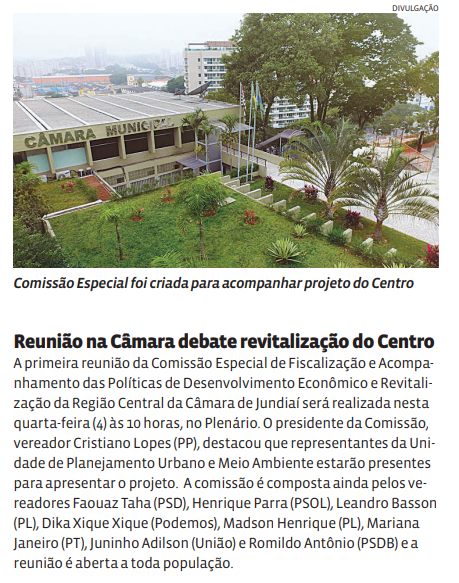 Reunião na Câmara debate revitalização do Centro