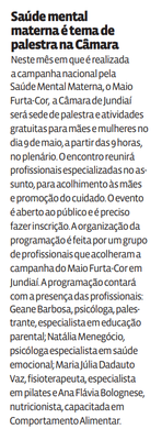 Saúde mental materna é tema de palestra na Câmara