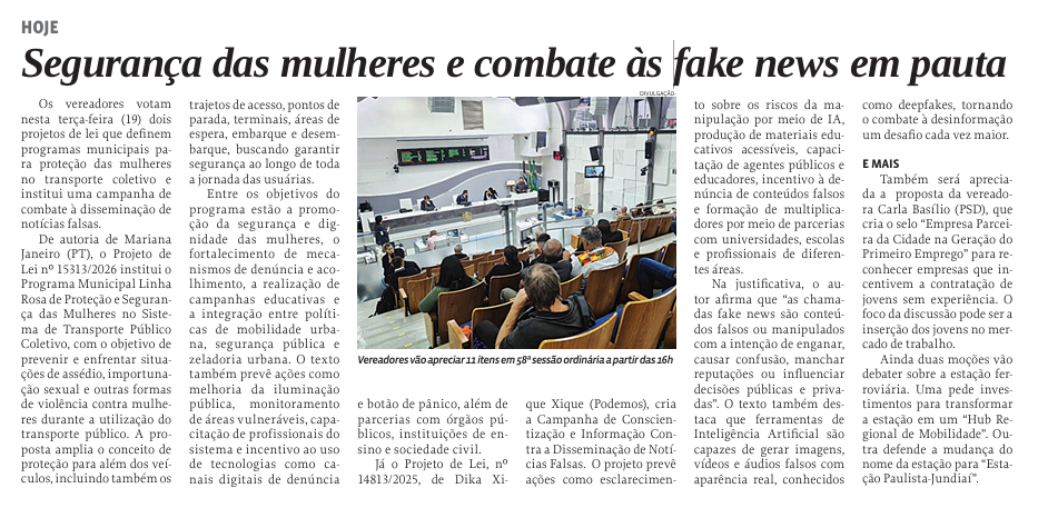 Segurança das mulheres e combate às fake news em pauta