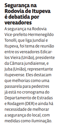 Segurança na Rodovia de Itupeva é debatida por vereadores