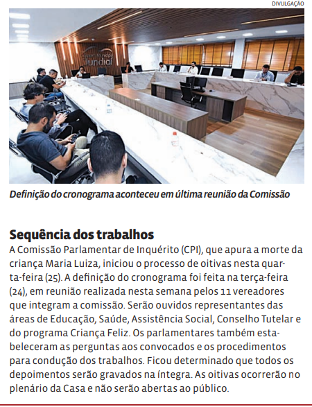 Sequência dos trabalhos