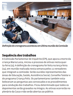 Sequência dos trabalhos