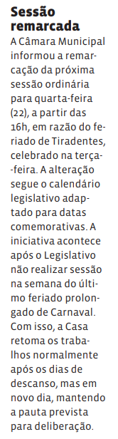 Sessão remarcada