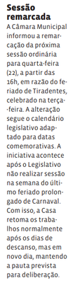 Sessão remarcada