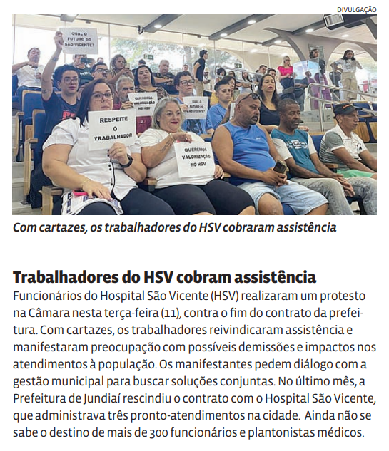 Trabalhadores do HSV cobram assistência