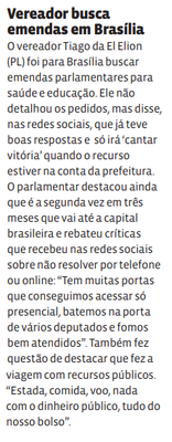 Vereador busca emendas em Brasília