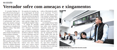 Vereador sofre com ameaças e xingamentos