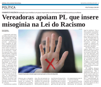 Vereadoras apoiam PL que insere misoginia na Lei do Racismo