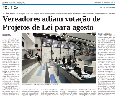 Vereadores adiam votação de Projetos de Lei para agosto